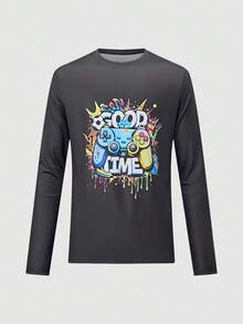 男士长袖印花休闲上衣一件，趣味可爱 - 彩色 - 查看 1