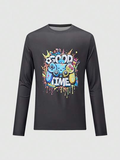 男士长袖印花休闲上衣一件，趣味可爱