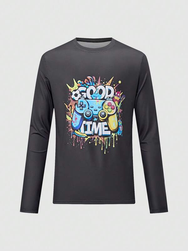 男士长袖印花休闲上衣一件，趣味可爱