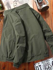 Manfinity Homme 加大码男士纯色简约休闲长袖外套 - 軍綠色 - 查看 2