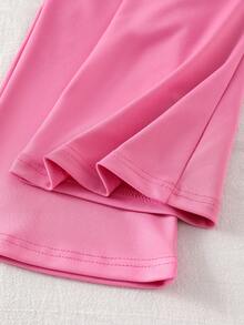 SHEIN Elladie kids 两件套女童纯色蝴蝶结卫衣和喇叭裤套装，可爱甜美，适合户外、休闲、假日穿着 - 粉色 - 查看 8