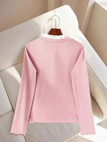 GlowEve 女士经典百搭暖色调长袖T恤，2025秋冬新款 - 粉色 - 查看 2