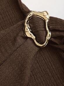 Sweetra Waist-Cinched Minimalist Flare Sleeve Bodycon Cinched Waist Dress - Brown - View 5