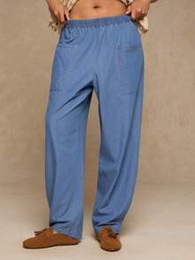 SHEIN VCAY 大码女式弹力腰双口袋宽松休闲牛仔裤 - 淺藍色 - 查看 7