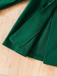 SHEIN Elladie kids Abrigo largo con cuello con volantes y doble botonadura para niñas jóvenes - Verde Oscuro - Ver 7