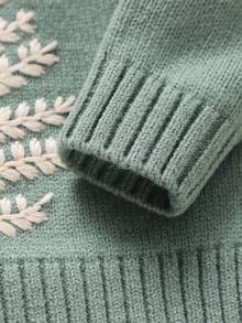 SHEIN Playful Pals Infant & Toddler Girls' Embroidered Pink Pullover Sweater, Suitable For Spring/Autumn, Can Be Worn As Layering Piece In Winter. Delicate Bow Embroidery Adds Cute And Playful Charm. Suitable For Family Gatherings, Halloween, New Year, Thanksgiving, Christmas, Easter, National Day, Parties, New Year's Eve Christmas Sweater For Baby Baby Knitwear Light Green Baby Sweater Baby Clothes Fall Sweater Baby Clothes Girl Fall Sweater