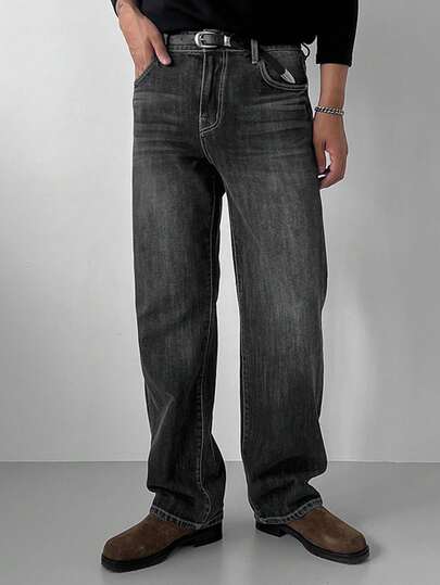 DAZY Men's Solid Color Washed Distressed Black Jeans, Autumn