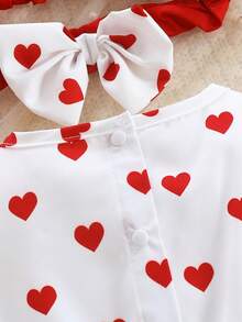SHEIN 1pc Baby Girls' Valentine's Day Ruched Sleeve Bodysuit With Heart Print & Matching Headband, Fashion Spring/Summer