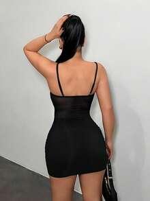 SHEIN SXY Schwarzes Mesh sexy Bustier Bodycon Kleid - Schwarz - Übersicht 2