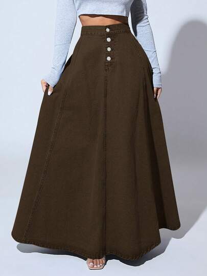 SHEIN SXY High Waist Long Solid Color Denim Maxi Skirt