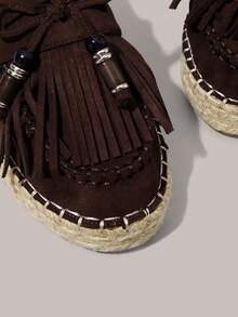Styleloop Women's Bohemian Style Fringe Design Casual Platform Loafers - Coffee Brown - View 4