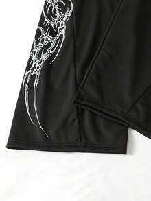 ROMWE MEN Street Life Quần nỉ nam dáng cong in họa tiết, dáng rộng - màu đen - Xem 6