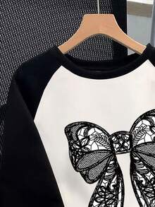 Franclia Women's Casual Bow Print Contrast Color Sweatshirt, Popular In Autumn/Winter - Multicolor - View 5