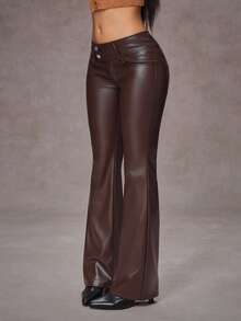 Jeanoix Casual Versatile Y2K PU Leather Straight Leg Slim Fit Women Pants