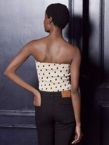 lacRébo Áo Bustier chấm bi không dây có chi tiết nơ đen phong cách cổ điển dễ thương cho bữa tiệc tối - Nhiều màu - Xem 2