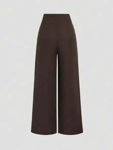 Franclia Women's Fashionable Versatile Solid Color Wide Leg Pants - Brown - View 2