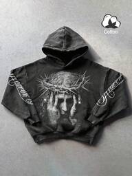 Manfinity EMRG เสื้อฮู้ดผู้ชายลายพระเยซูและสโลแกนสวรรค์ กราฟิกมินิมอล สตรีทแวร์ลำลอง เสื้อสเวตเตอร์ฤดูใบไม้ร่วง เสื้อฮู้ดผู้ชายฤดูใบไม้ร่วง สไตล์ฤดูใบไม้ร่วงและฤดูหนาวแสนสบาย ของขวัญฤดูหนาว ของขวัญคริสต์มาส