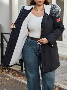 Vionelle Franclia 女式前拉链长袖仿皮草拼接简约休闲连帽冬季派克大衣 - 黑色 - 查看 8