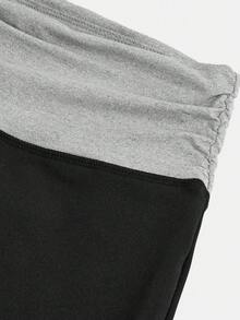 Tween Girls' Casual Contrast Foldover Waist Wide Leg Sweatpants, Spring/Summer Back To School Season - Grey - View 4