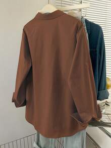 Airaco 女士纯色前扣长袖口袋休闲衬衫