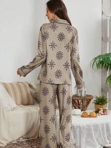 Serenescape Women's Bubble Crinkle Floral Print Long Sleeve PJS Women Lounge Wear Sets PJS PJSs For Women, Fall & Winter Clothes Brown PJSs Curve PJS - Multicolor - View 2