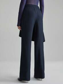 Ontre 2026ss Women's Navy Blue Comfortable Wide-Leg Pants, Asymmetric Hem Design With Detachable Panels, Fashionable, Elegant, Mysterious, Sexy, Modern Urban Casual Business Wear, High-Quality Airport, Versatile And Functional Middle Eastern Style Essential Women's Clothing Low-Key And Durable Basic Style, All-Match And Suitable For Everyone, Street Fashion Wear, Coffee Shop Wear, Relaxed Wear All-Season Fold Over Pants Navy Blue Pants Skirt Pants Modern Urban Casual Fashion Business Casual - Navy Blue - View 6