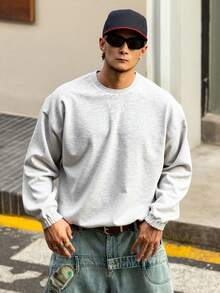 DAZY Men's Grey Crew Neck Pullover Sweatshirt With Drawstring Hem, Autumn/Winter - Grey - View 3