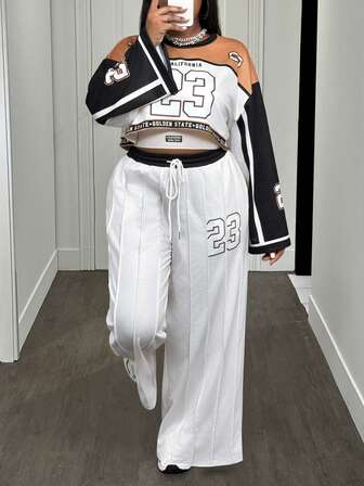 Slaydiva 大码女式休闲百搭街头通勤长袖上衣和长裤三件套，卫衣套装，加州 23