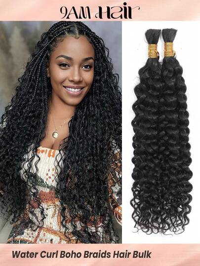 Boho Braids 2 Adet Örgülü Saç Toplu Atkısız Su Kıvırcık Tığ İşi İnsan Saçı Doğal Siyah Renk Saç Uzatma Küçük Su Dalgası Düğümsüz Örgüler Kadınlar İçin Saç Uzatma