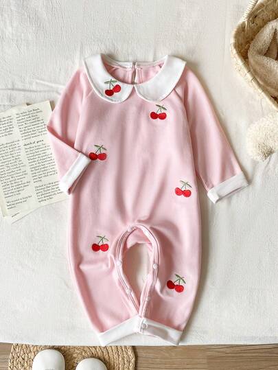 SHEIN Infant Casual Cute Floral Print Jumpsuit, Easy On/Off Crotch Design, Suitable For Both Indoor And Outdoor Wear