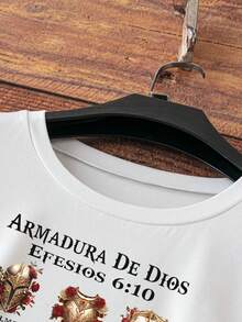 SHEIN Camiseta de la Armadura de Dios, Regalo Cristiano, Sudadera de la Armadura de Dios, Camiseta Deportiva Católica, Blusa Cristiana para Mujer con Gráficos, Blusas para Mujer - Blanco - Ver 3