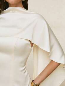 Poéselle Abito mini elegante in raso bianco crema da donna, stile poncho con orlo a balze stratificate, outfit da invitata a matrimonio estivo, festa di Natale, pendolarismo, autunno - Albicocca - Visualizzare 3