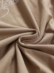 ROMWE J-Fashion Y2K Sexy Babe Asymmetric Shoulder Rhinestone Letter Single Ruffle Sleeve Asymmetrical Bodycon Dress - Brown - View 4