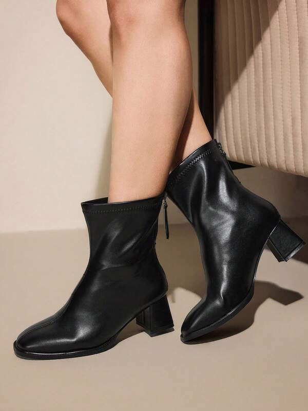 CUCCOO CURVES Botines de tacón grueso de punta cuadrada de talla grande, estilo británico