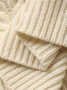 Vivie Lora Sweater Rajut Kabel Lengan Raglan Kerah Tinggi Longgar Kasual Wanita, Musim Gugur/Dingin - Aprikot - View 7