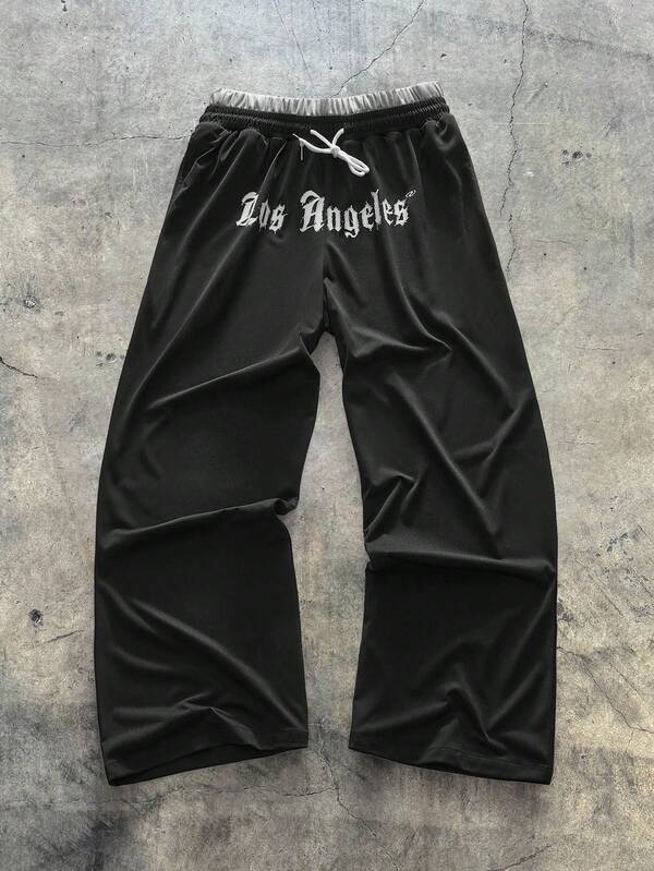 AXEPEAK Pantalones de chándal rectos y holgados con cintura elástica y cordón para hombre