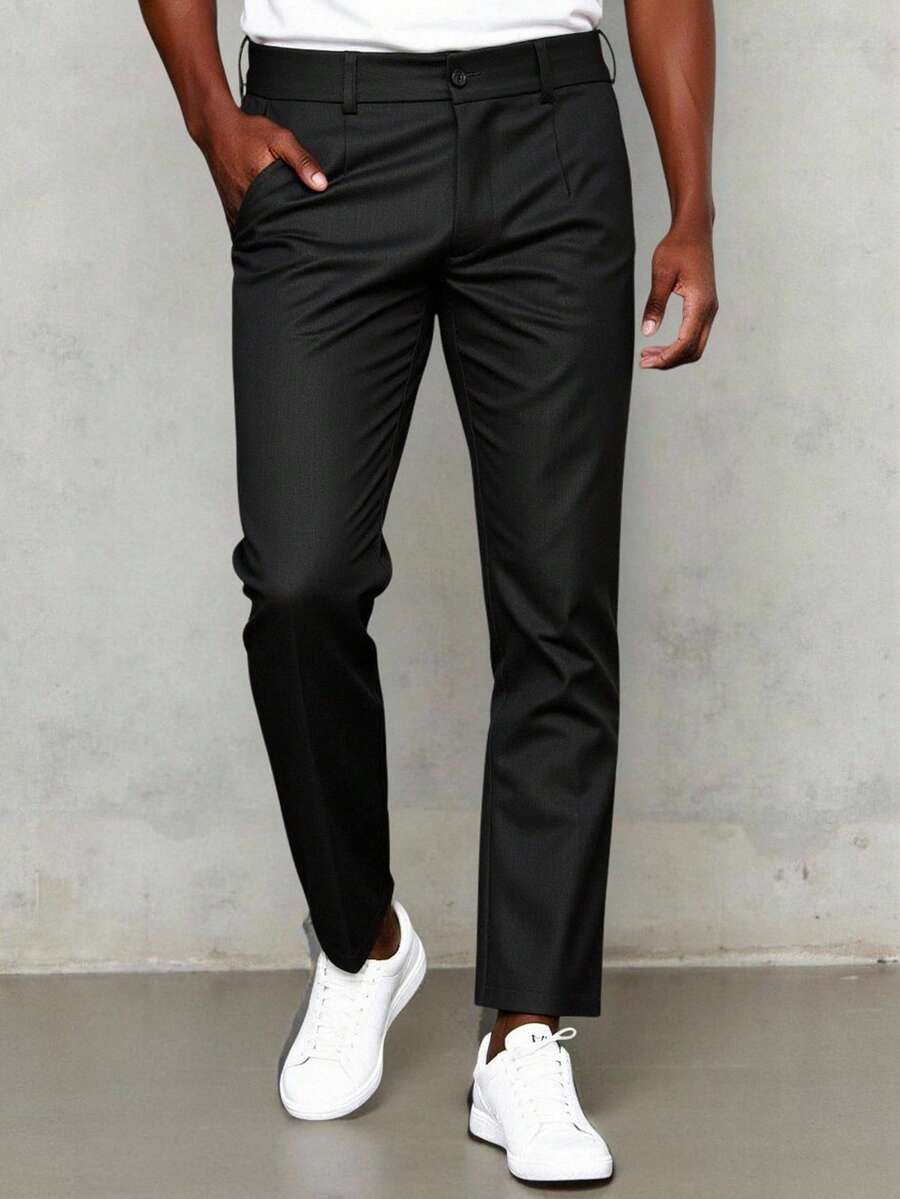 Manfinity VCAY Men's Minimalist Solid Color Commuter Everyday Slant Pocket Tapered Pants Tuxedo Hamilton - smoke gray - View 1