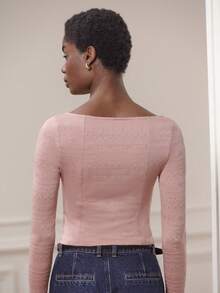 lacRébo Dusty Pink Fitted Long-Sleeve Tee - Square Neckline With Lace Detail - Pink - View 3