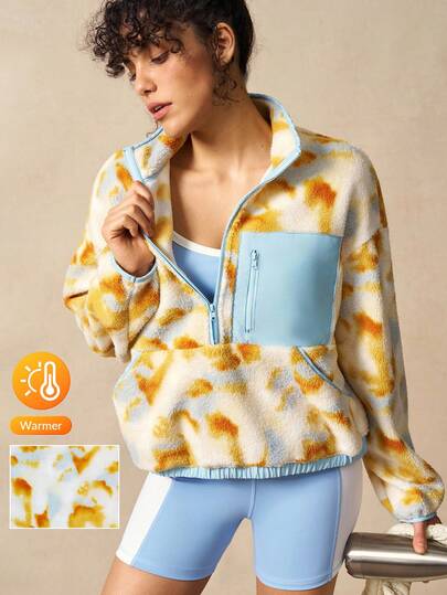 VARSIVA Chaqueta de forro polar con estampado de teñido anudado para mujer, adecuada para exteriores, otoño/invierno