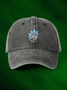 Rick and Morty X SHEIN 可调节白色棒球帽，带有卡通人物刺绣 - 水洗黑色 - 查看 3