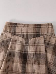 SHEIN Young Girl Casual Solid Color Turtleneck T-Shirt And Plaid Skirt Set, Autumn/Winter - Black - View 8