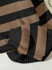 SoleilVie Áo len dài tay cổ tròn kẻ sọc dáng rộng thoải mái cho nữ, mùa thu/đông - Nhiều màu - Xem 3