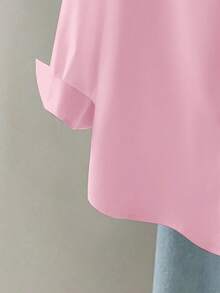 SHEIN Áo sơ mi nữ tay dài, dáng rộng, vai trễ, thêu họa tiết quả chanh, cài khuy đơn giản - Nhiều màu - Xem 4