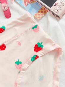 Eraneu 1pc Women's Strawberry Print Elastic Waist Casual Briefs