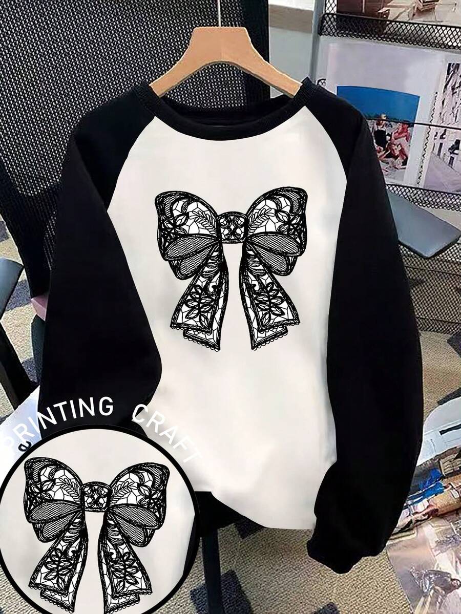 Franclia Women's Casual Bow Print Contrast Color Sweatshirt, Popular In Autumn/Winter - Multicolor - View 1