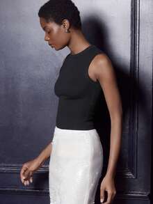 lacRébo White Sequin Embellished Fitted Midi Skirt Party Evening Chic Autumn Winter Christmas New Year Party Skirt Going Out Outfits - White - View 4