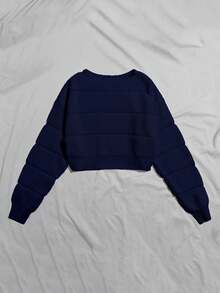 Franclia Casual Solid Color Cropped Sweater, Autumn - Royal Blue - View 2