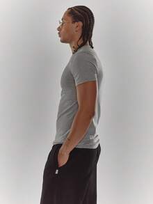 Musero Slim Fiited Short Sleeve Crew Neck Basic Tshirt Autumn Winter Essentials Layering Capsule Wardrobe - Grey - View 4