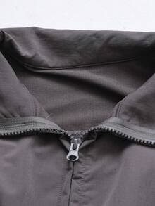 Zielony Women's Autumn/Winter Outdoor Ski Wear, Contrast Color Sports Casual Loose Windbreaker Jacket - Dark Grey - View 5