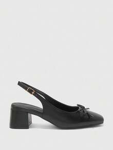 CUCCOO BIZCHIC 女士经典蝴蝶结装饰露跟中跟鞋，黑色，适合工作和日常穿着。 - 黑色 - 查看 4